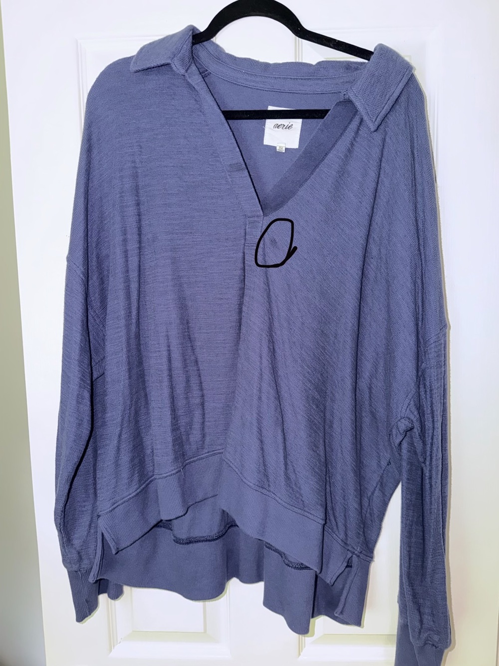 aerie Dusty Blue Collared V-Neck Pullover